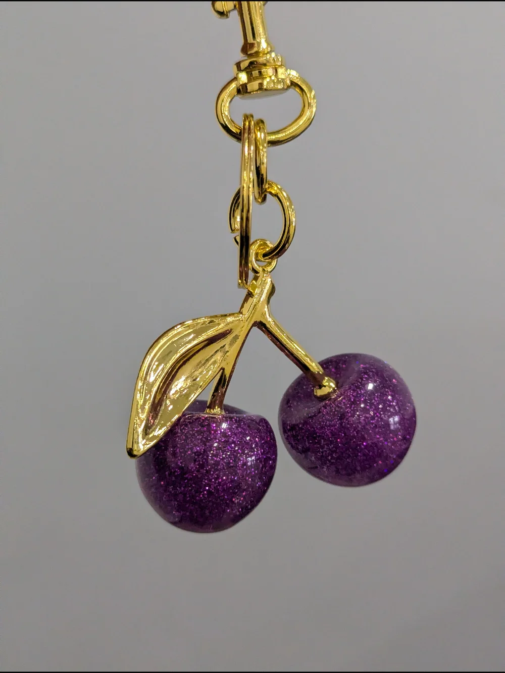 Purple Glitter Cherry Charm Keychain NWOT (Small)